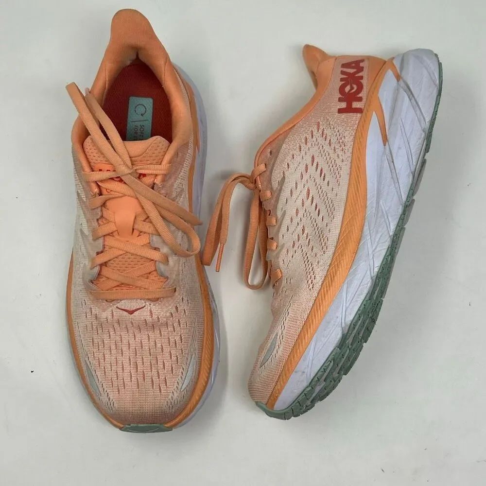 Hoka One One Clifton 8 Running Shoes Womens Sz 8 Cantaloupe Orange 1119394
